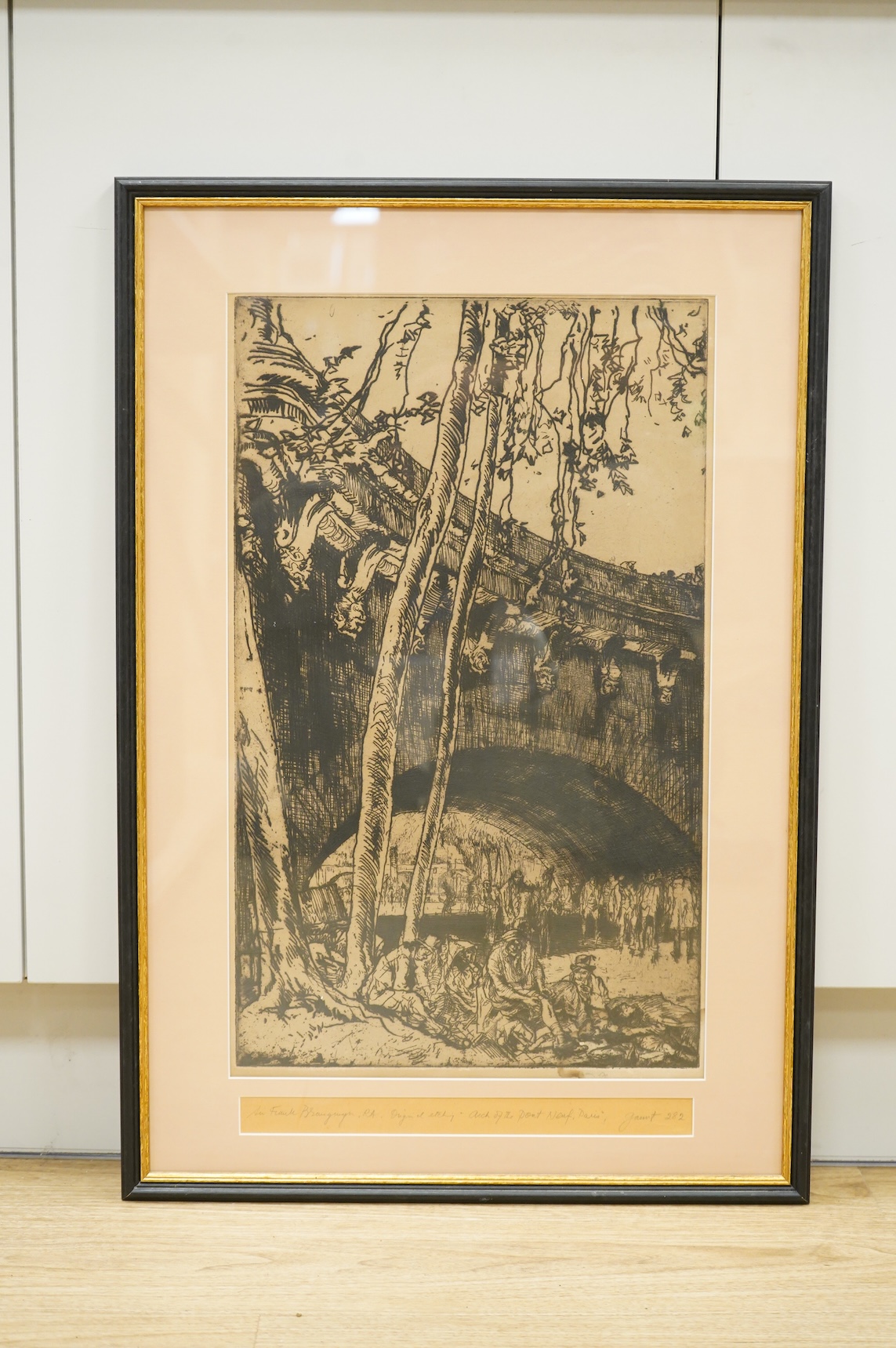 Sir Frank Brangwyn RA, RWS, RBA, (1867-1956), 'Arch of the Pont Neuf, Paris', signed in pencil, details and stamp verso, dry point etching, 56 x 34.5cm